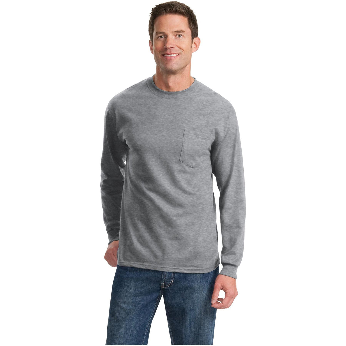 Port & Company ® Long Sleeve Essential Pocket Tee. PC61LSP - Port & Company PC61LSP T-Shirts Port & Company Athletic Heather S