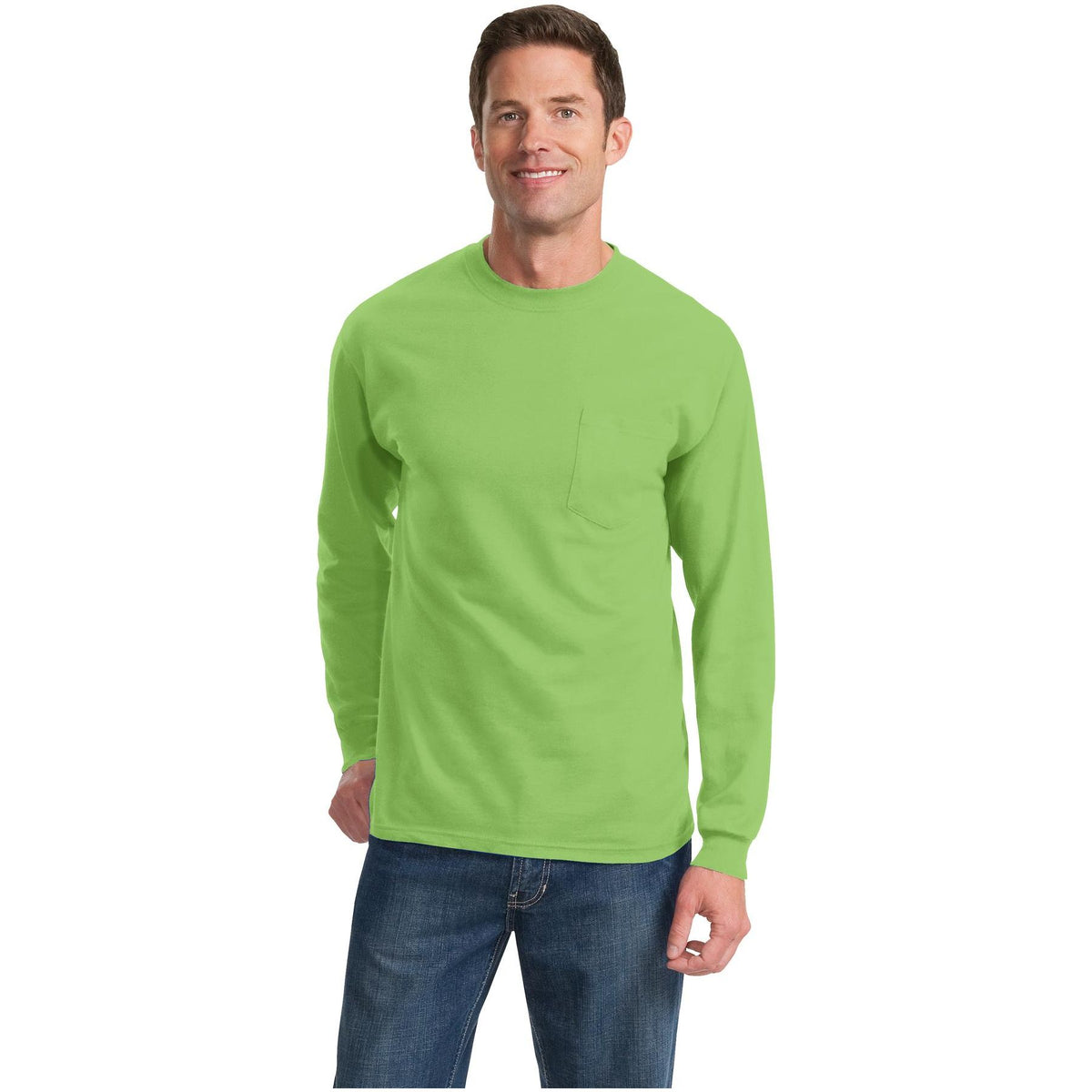 Port & Company ® Long Sleeve Essential Pocket Tee. PC61LSP - Port & Company PC61LSP T-Shirts Port & Company Lime S