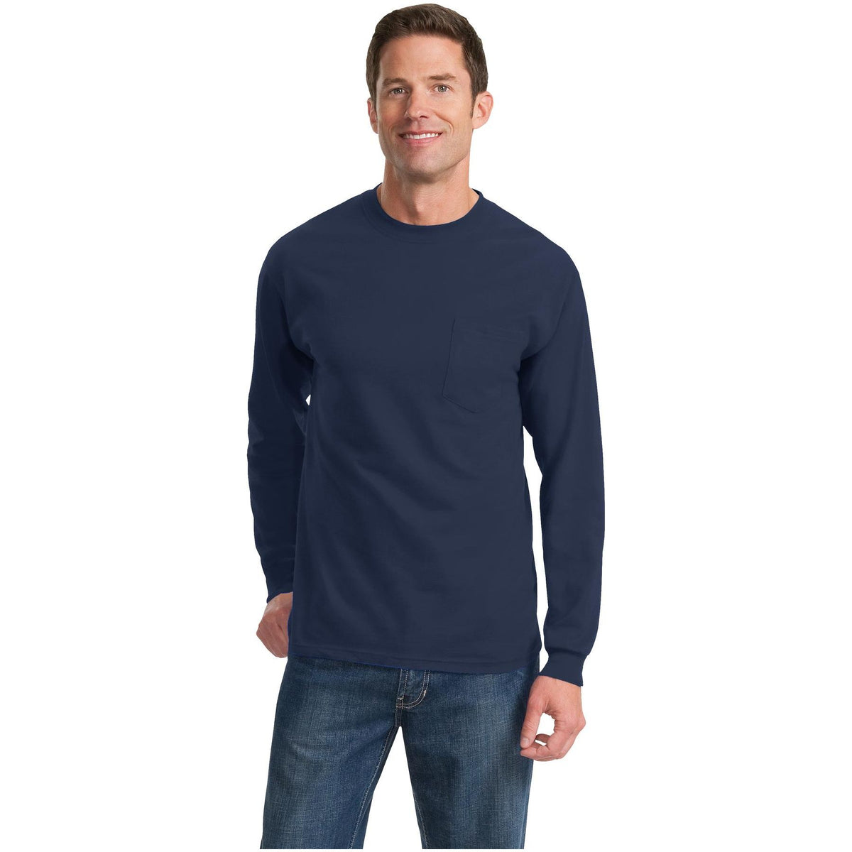 Port & Company ® Tall Long Sleeve Essential Pocket Tee. PC61LSPT - Port & Company PC61LSPT T-Shirts Port & Company Navy LT