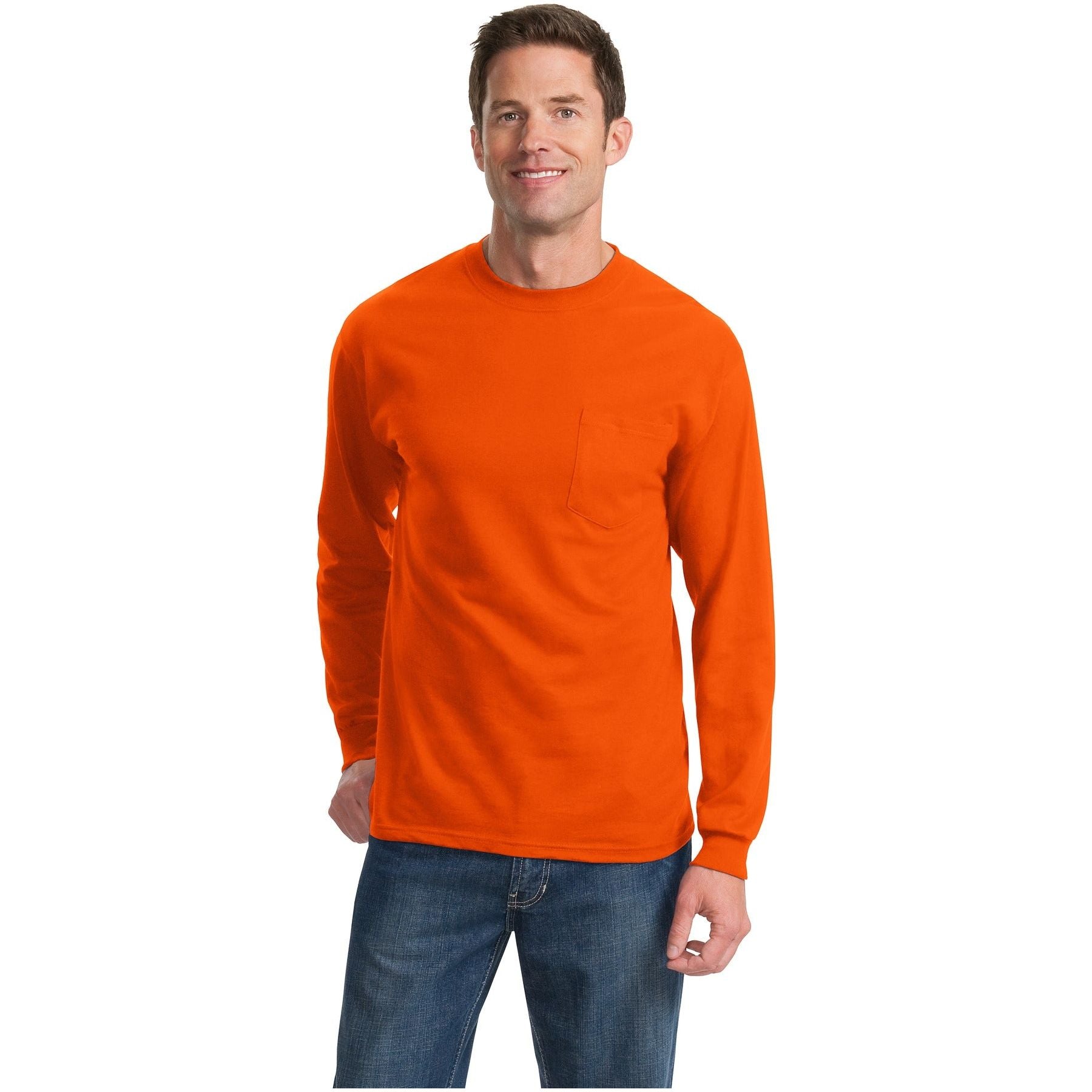 Port & Company ® Tall Long Sleeve Essential Pocket Tee. PC61LSPT - Port & Company PC61LSPT T-Shirts Port & Company Orange LT