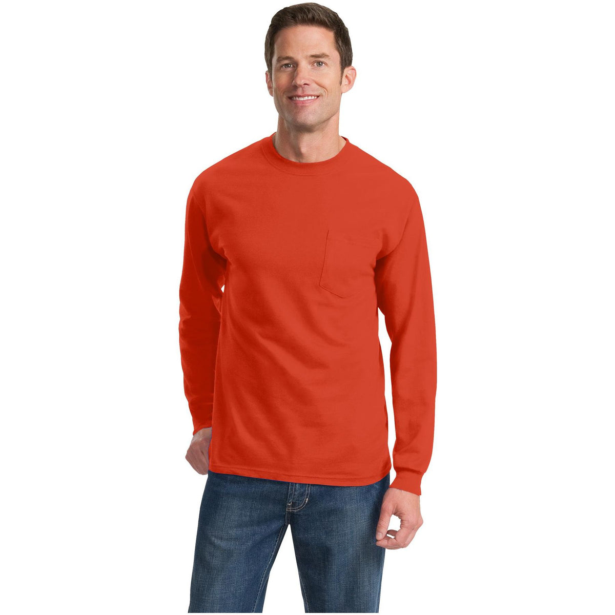 Port & Company ® Long Sleeve Essential Pocket Tee. PC61LSP - Port & Company PC61LSP T-Shirts Port & Company Orange S