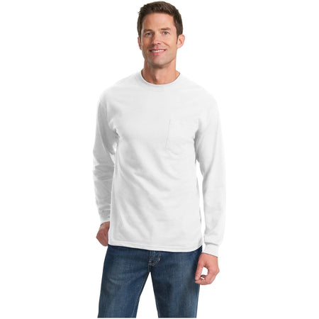 Port & Company ® Tall Long Sleeve Essential Pocket Tee. PC61LSPT - Port & Company PC61LSPT T-Shirts Port & Company White LT