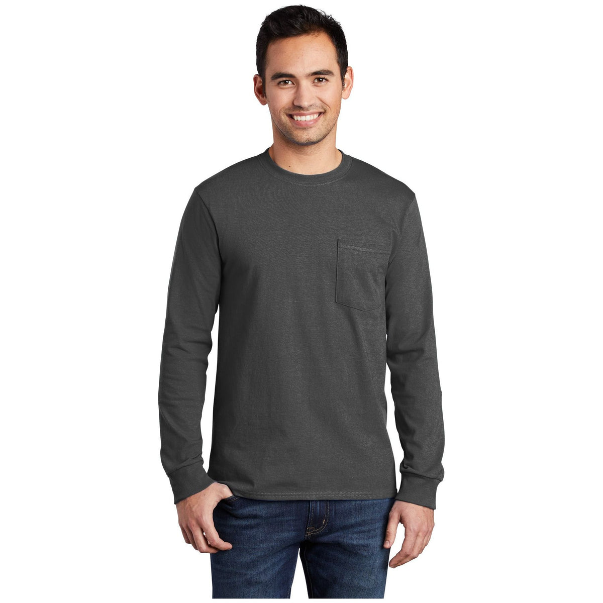 Port & Company ® Long Sleeve Essential Pocket Tee. PC61LSP - Port & Company PC61LSP T-Shirts Port & Company Charcoal S