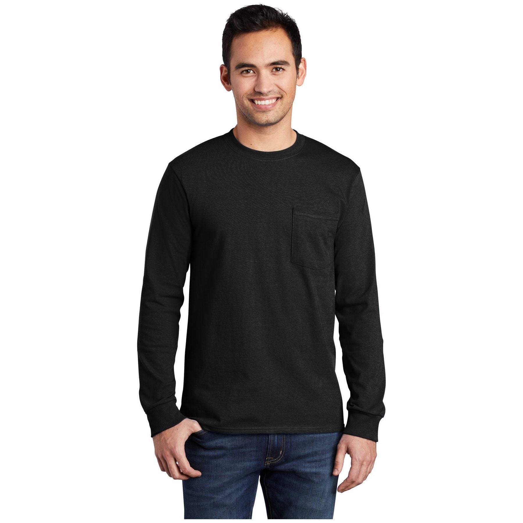 Port & Company ® Long Sleeve Essential Pocket Tee. PC61LSP - Port & Company PC61LSP T-Shirts Port & Company Jet Black S