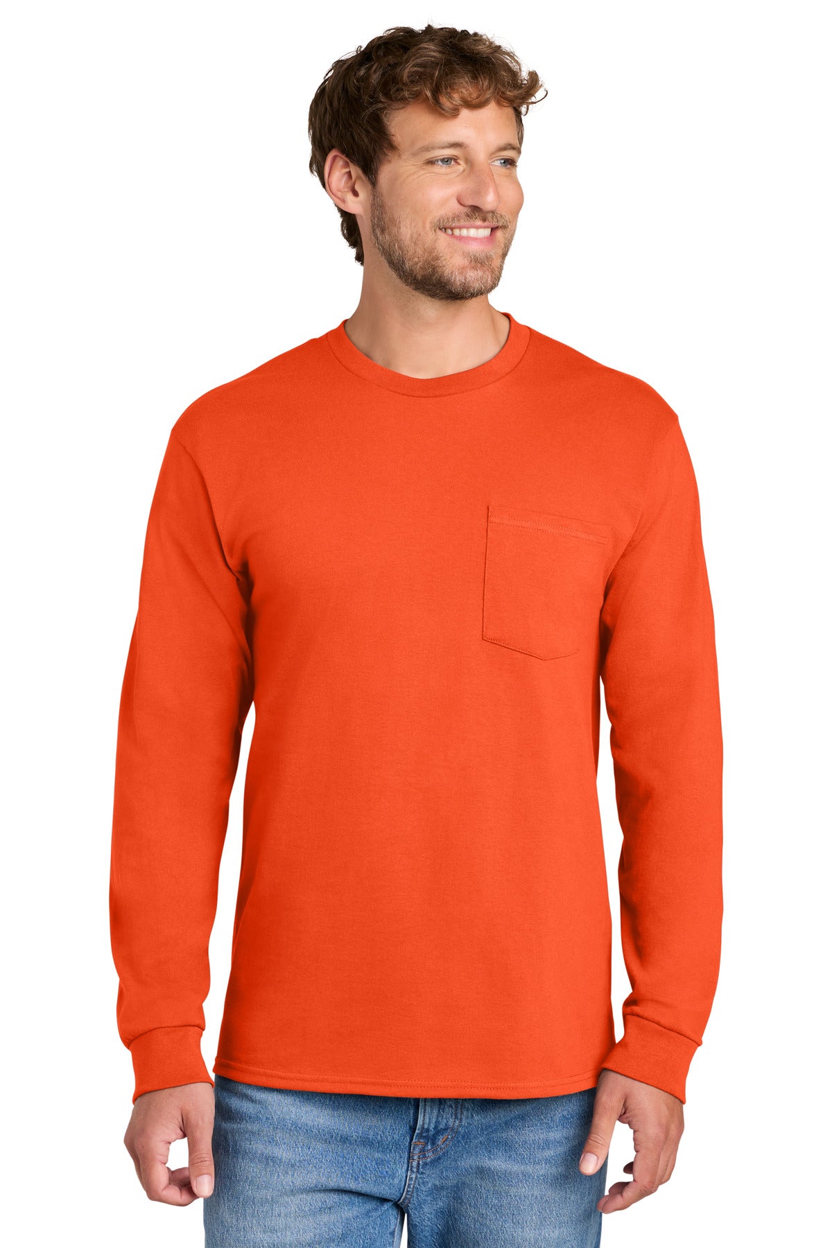 Port & Company PC61LSP Long Sleeve Essential Pocket Tee Wholesale Blank | Port & Co PC61LSP