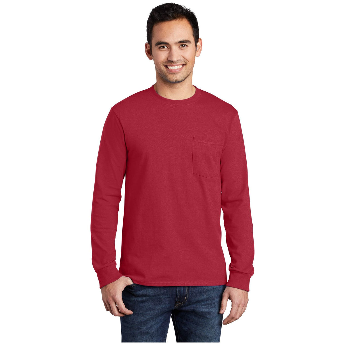 Port & Company ® Tall Long Sleeve Essential Pocket Tee. PC61LSPT - Port & Company PC61LSPT T-Shirts Port & Company Red LT