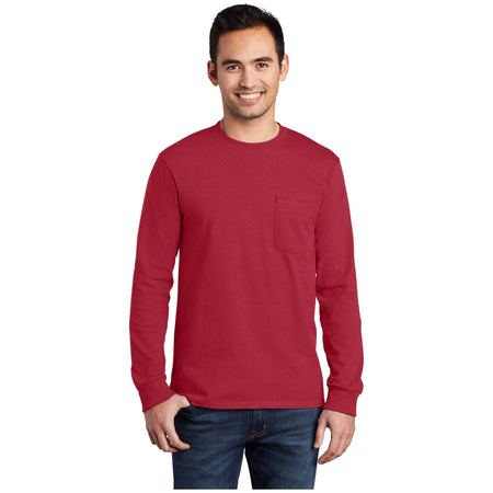 Port & Company ® Tall Long Sleeve Essential Pocket Tee. PC61LSPT - Port & Company PC61LSPT T-Shirts Port & Company Red LT