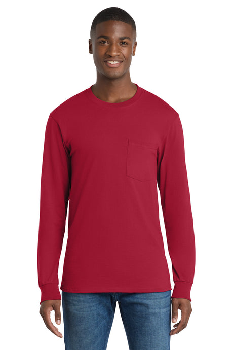 Port & Co PC61LSP Long Sleeve Essential Pocket Tee | Wholesale Blank