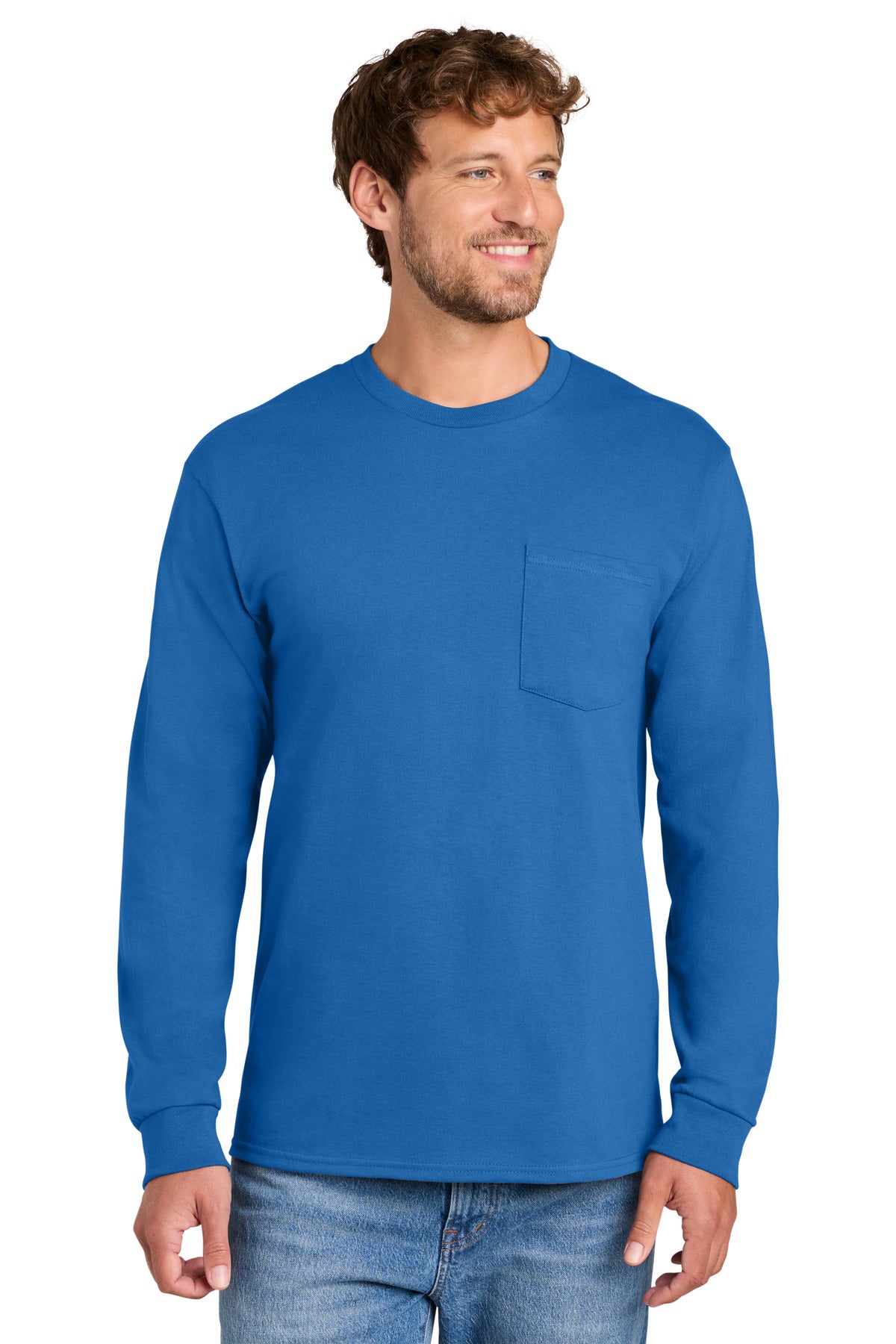 Port & Company PC61LSP Long Sleeve Essential Pocket Tee Wholesale Blank | Port & Co PC61LSP