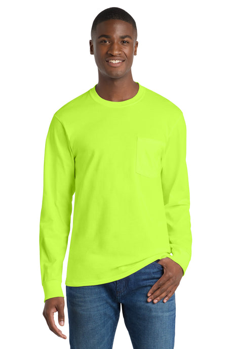Port & Co PC61LSP Long Sleeve Essential Pocket Tee | Wholesale Blank