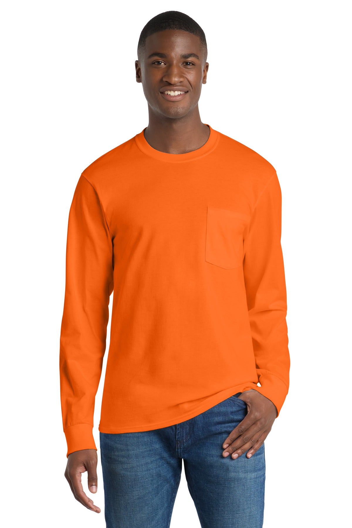 Port & Co PC61LSP Long Sleeve Essential Pocket Tee | Wholesale Blank