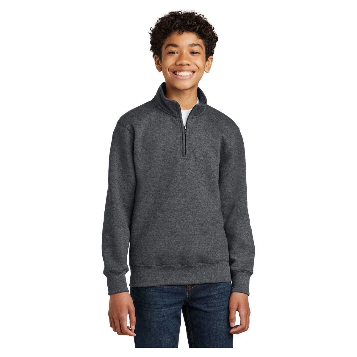 Port & Company ® Youth Core Fleece 1/4-Zip Pullover Sweatshirt PC78YQ - Port & Company PC78YQ Sweatshirts/Fleece Port & Company Dark Heather Grey XS