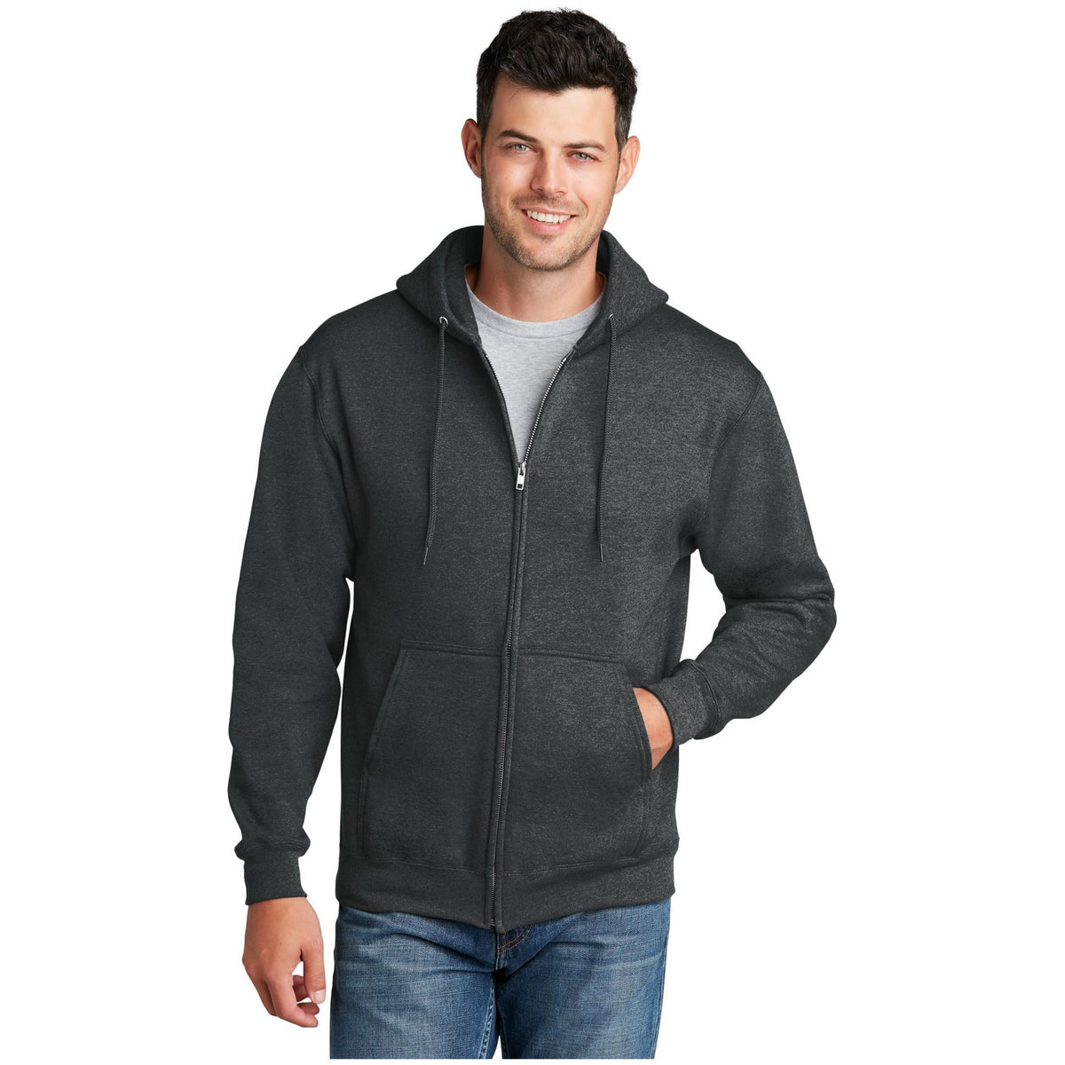 Port & Company ® - Core Fleece Full-Zip Hooded Sweatshirt. PC78ZH - Black Heather - Port & Company PC78ZH Sweatshirts/Fleece Port & Company Black Heather S