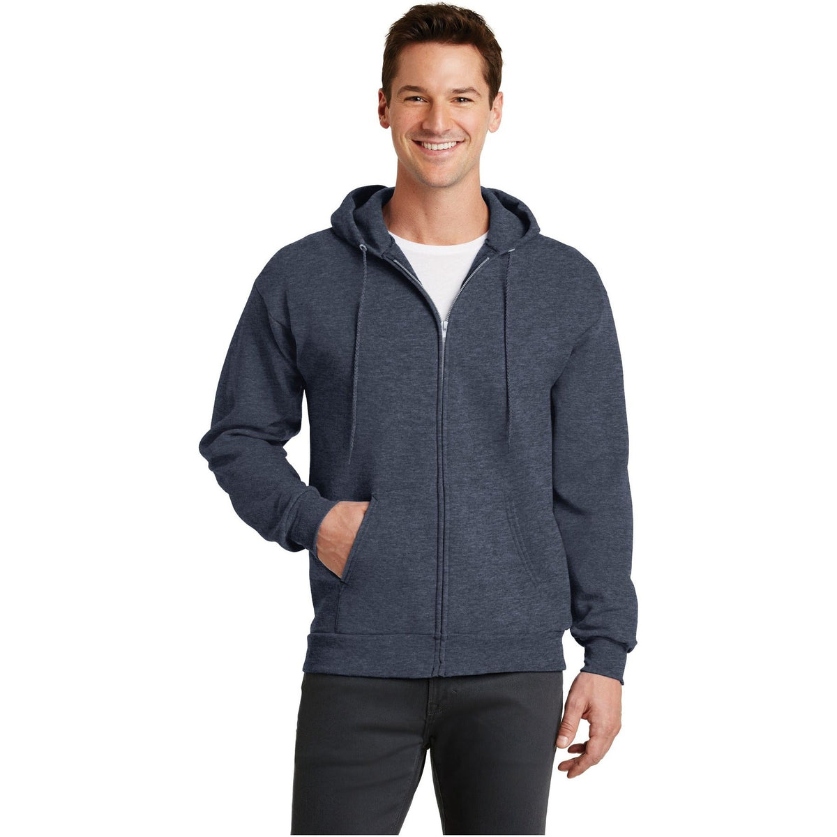 Port & Company ® - Core Fleece Full-Zip Hooded Sweatshirt. PC78ZH - Heather Navy - Port & Company PC78ZH Sweatshirts/Fleece Port & Company Heather Navy S