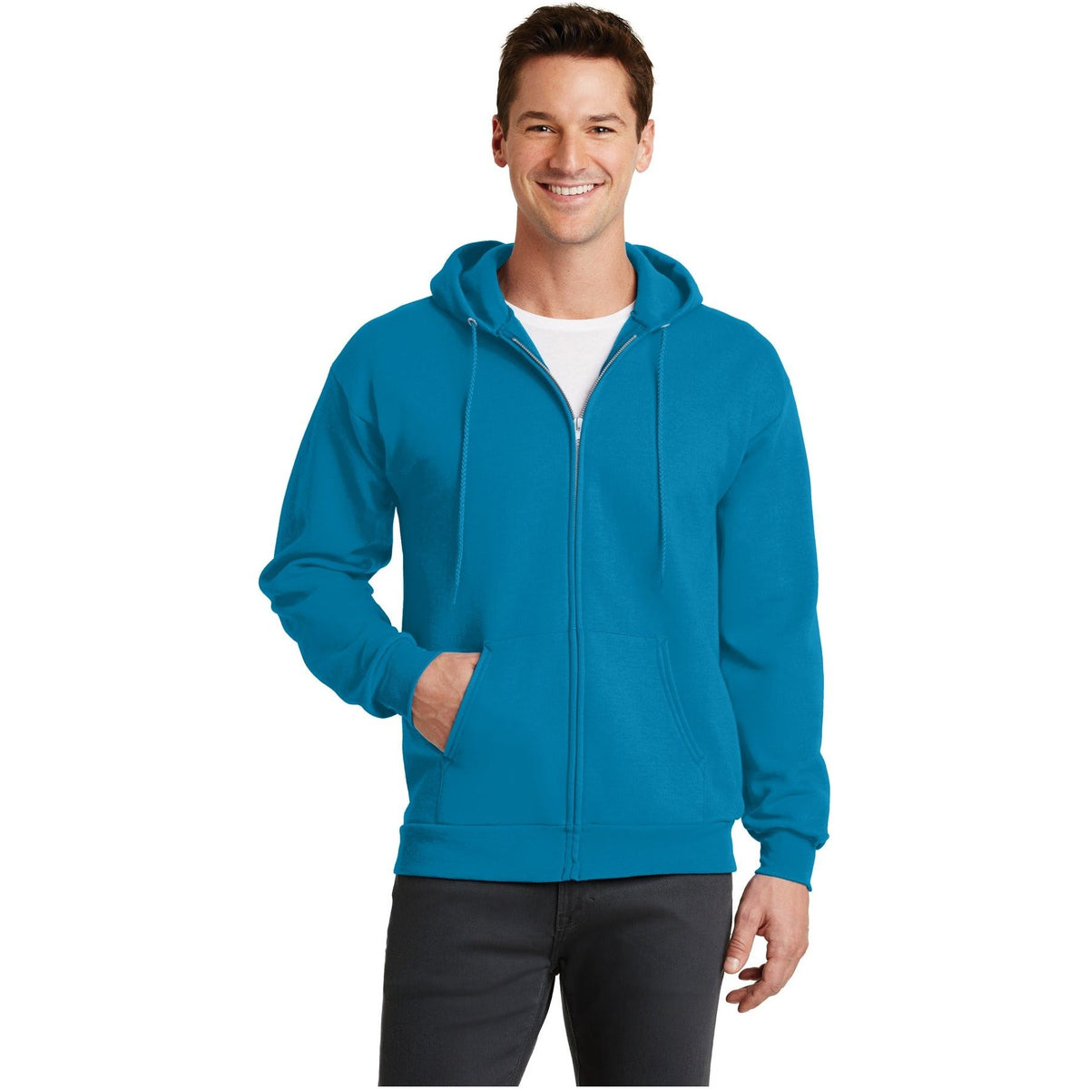 Port & Company ® - Core Fleece Full-Zip Hooded Sweatshirt. PC78ZH - Neon Blue - Port & Company PC78ZH Sweatshirts/Fleece Port & Company Neon Blue S