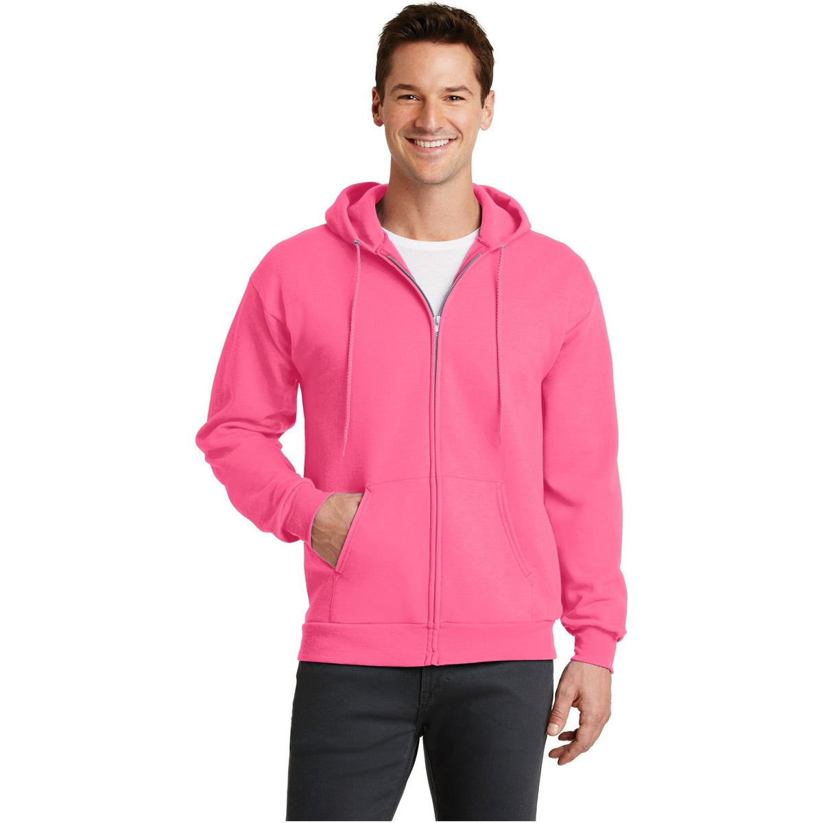 Port & Company ® - Core Fleece Full-Zip Hooded Sweatshirt. PC78ZH - Neon Pink - Port & Company PC78ZH Sweatshirts/Fleece Port & Company Neon Pink S