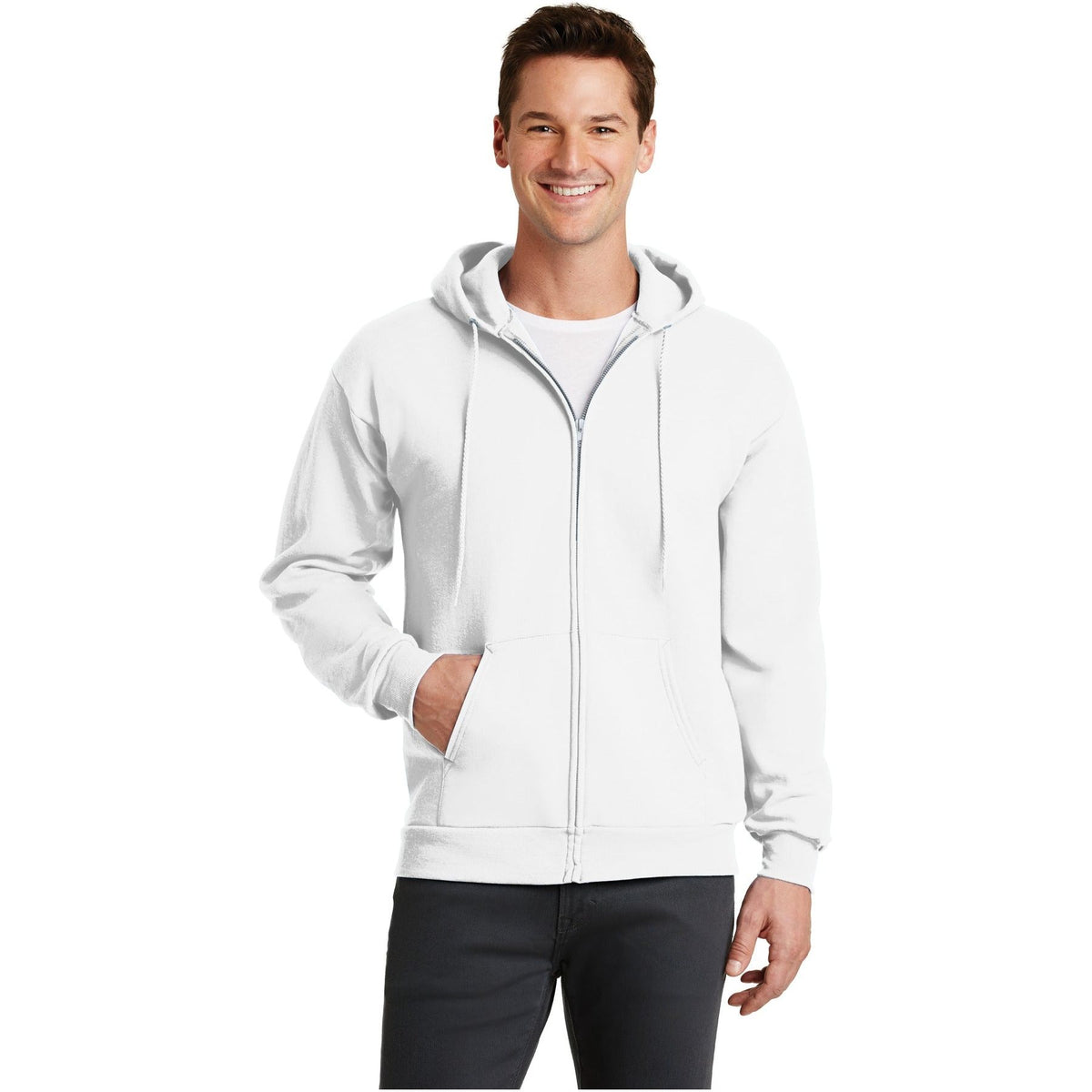 Port & Company ® - Core Fleece Full-Zip Hooded Sweatshirt. PC78ZH - White - Port & Company PC78ZH Sweatshirts/Fleece Port & Company White S