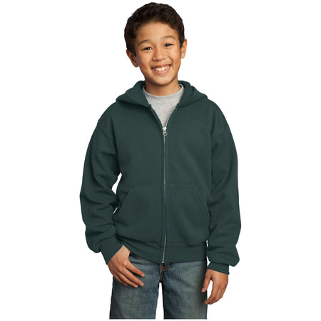 Port & Company ® - Youth Core Fleece Full-Zip Hooded Sweatshirt. PC90YZH - Port & Company PC90YZH Sweatshirts/Fleece Port & Company Dark Green XS