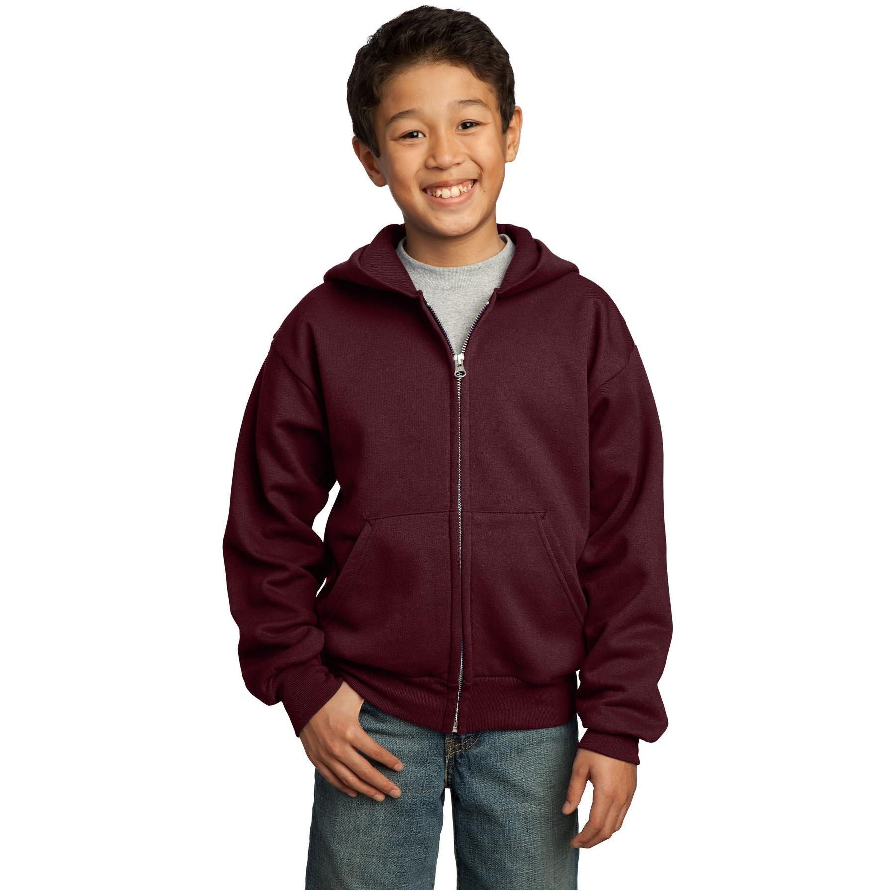 Port & Company ® - Youth Core Fleece Full-Zip Hooded Sweatshirt. PC90YZH - Port & Company PC90YZH Sweatshirts/Fleece Port & Company Maroon XS