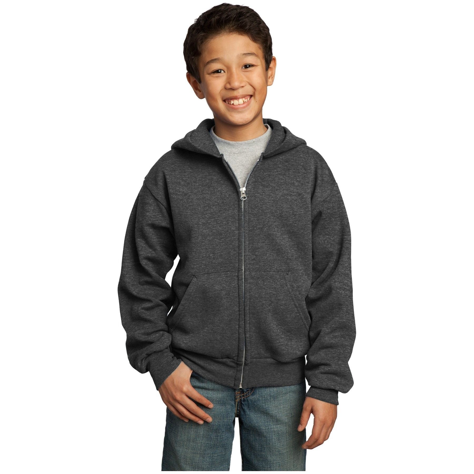 Port & Company ® - Youth Core Fleece Full-Zip Hooded Sweatshirt. PC90YZH - Port & Company PC90YZH Sweatshirts/Fleece Port & Company Dark Heather Grey XS