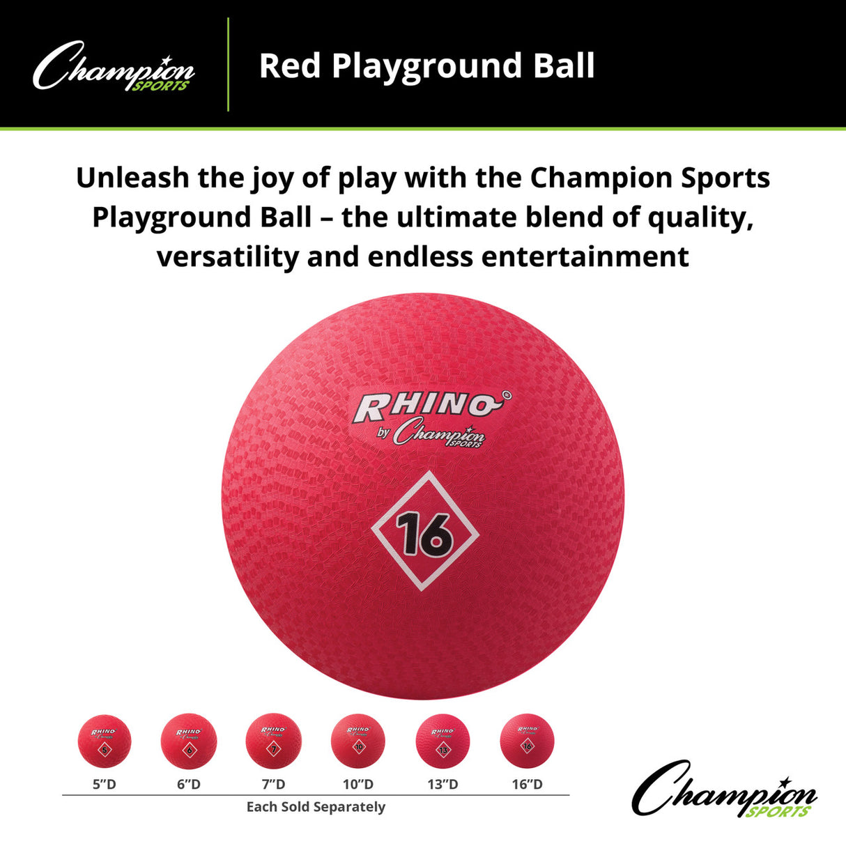 Champion Sports PLAYGROUND BALL, RED 5" D