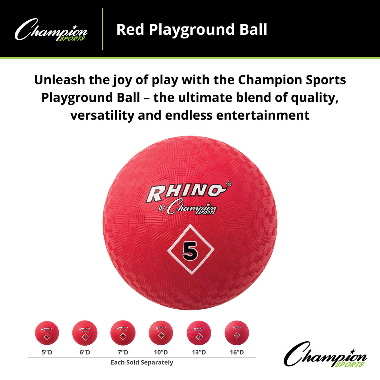 Champion Sports PLAYGROUND BALL, RED 5" D