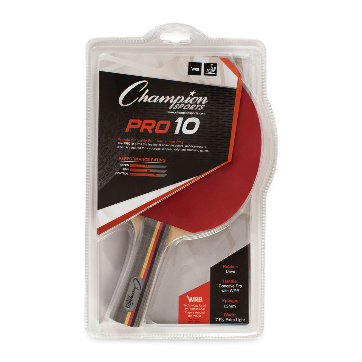 Champion Sports 7-PLY PIPS IN RUBBER FACE TABLE TENNIS PADDLE 3-4-7