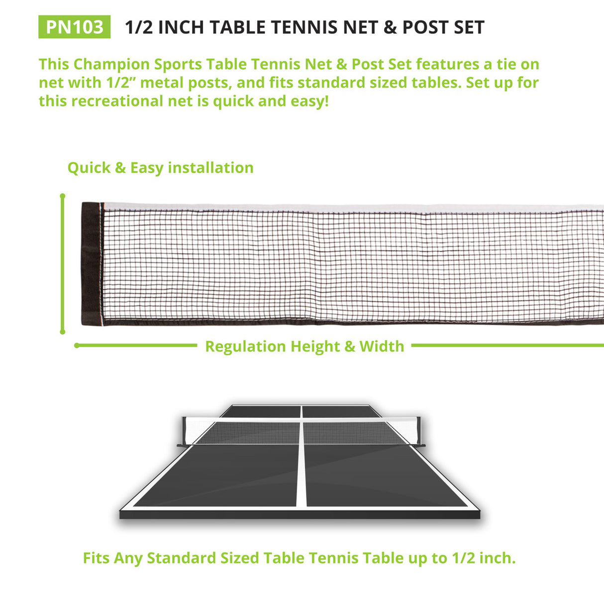 Champion Sports TABLE TENNIS NET AND POST 0.5" H