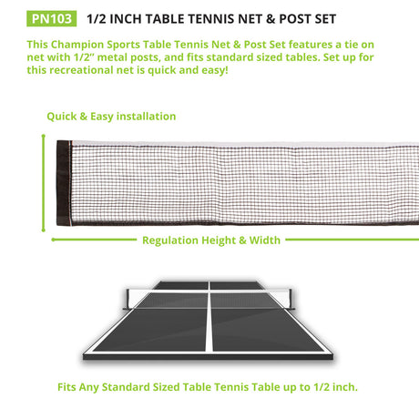 Champion Sports PN103 Table Tennis Net and Post 0.5" H