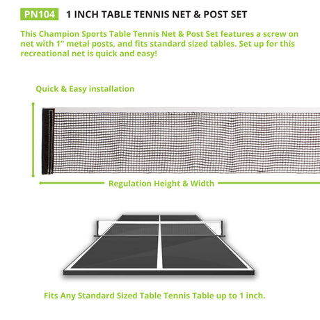 Champion Sports PN103 Table Tennis Net and Post 0.5" H