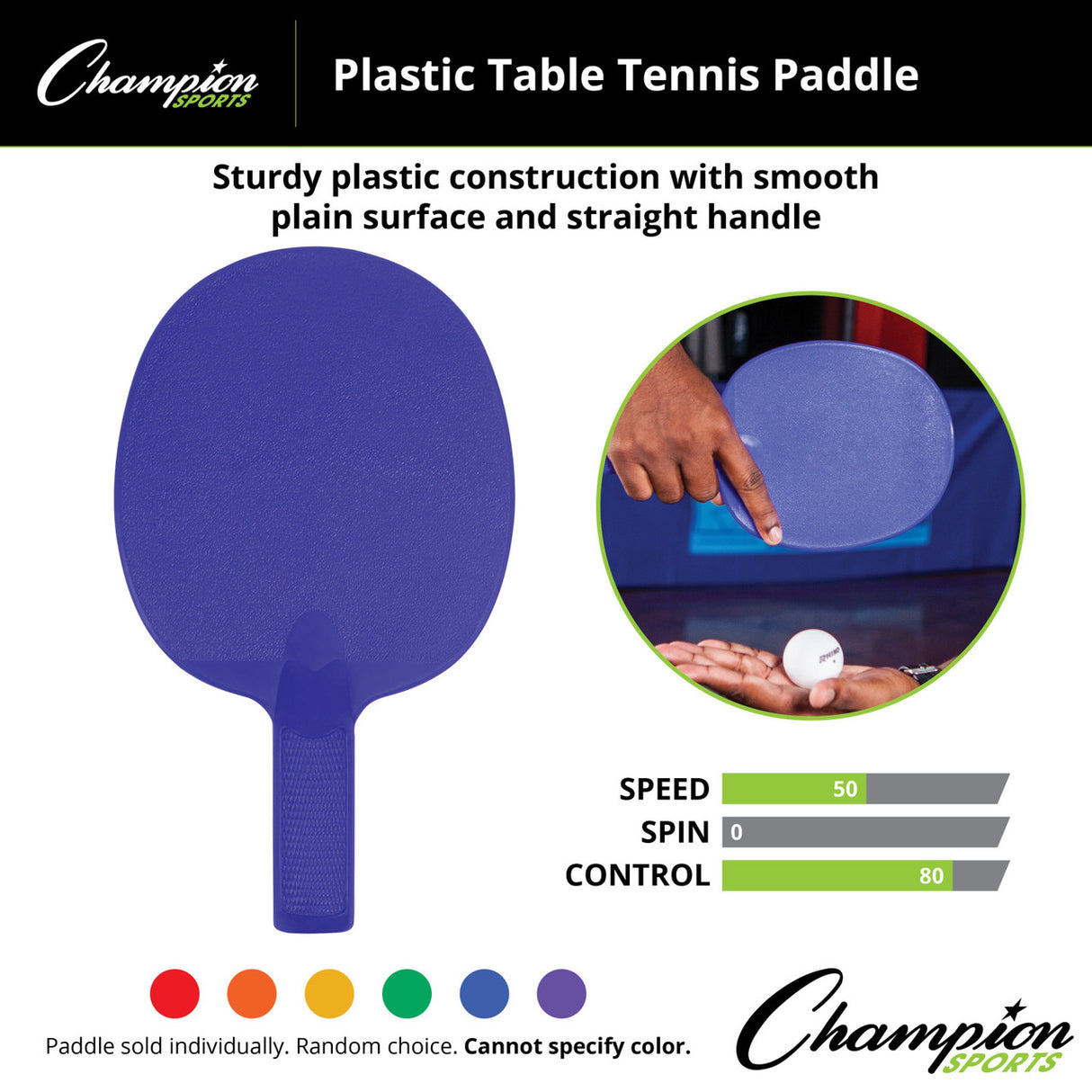 Champion Sports PLASTIC TABLE TENNIS PADDLE