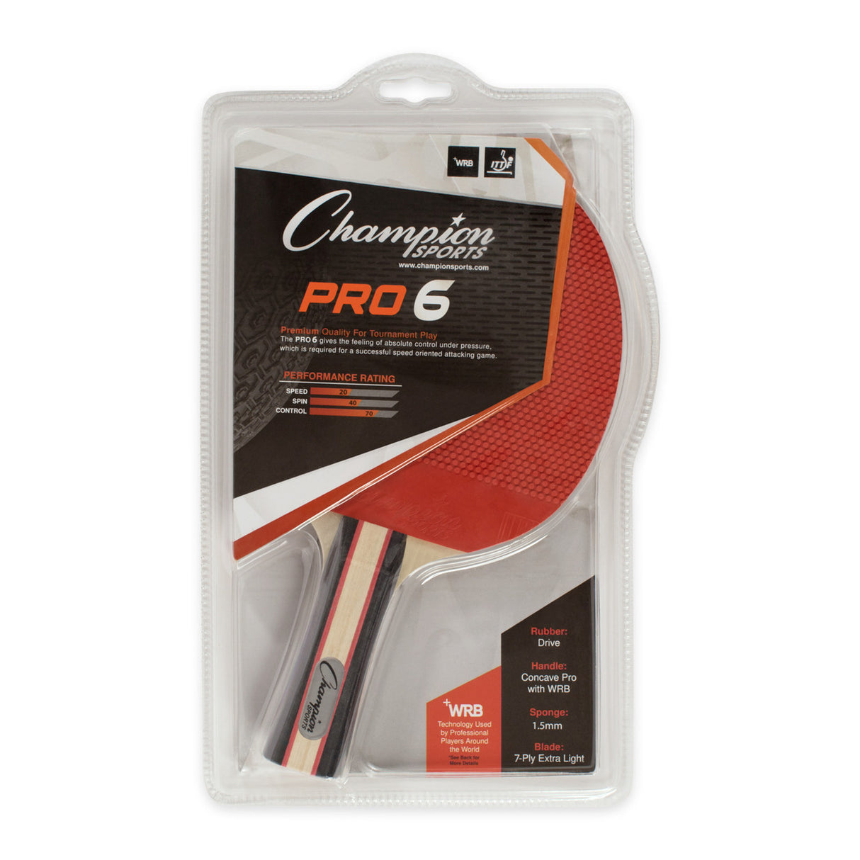 Champion Sports 7-PLY PIPS OUT RUBBER FACE TABLE TENNIS PADDLE 2-4-7