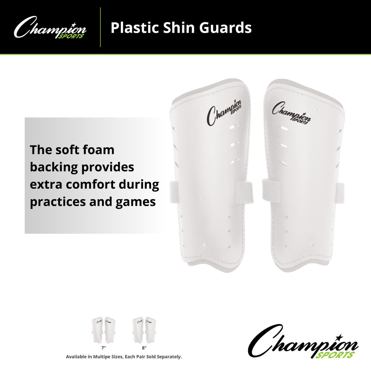 Champion Sports MOLDED SHIN GUARDS 7" WHITE