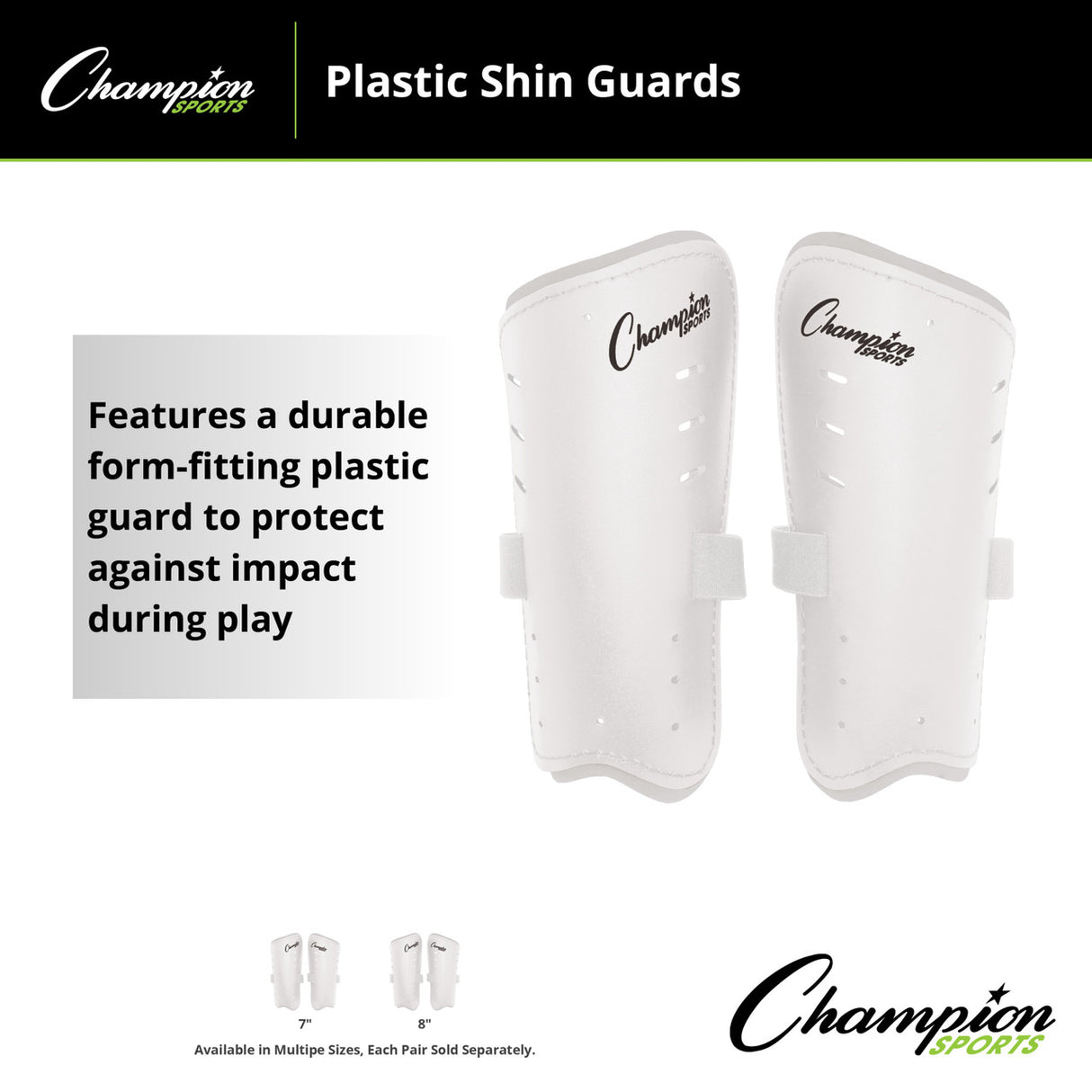 Champion Sports MOLDED SHIN GUARDS 7" WHITE