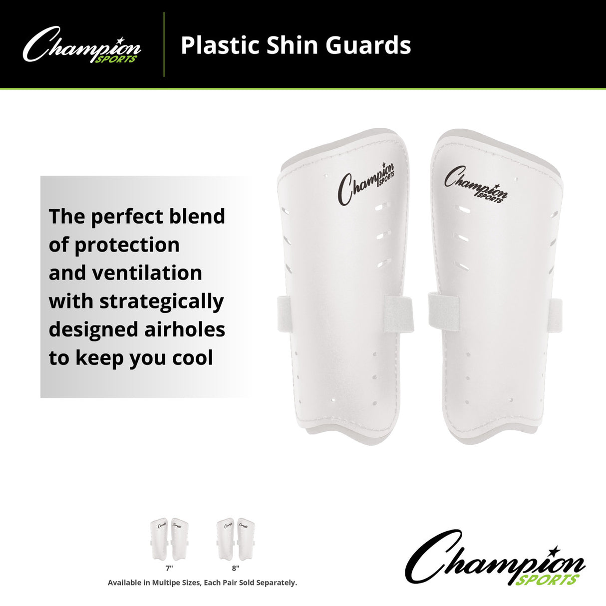 Champion Sports MOLDED SHIN GUARDS 7" WHITE