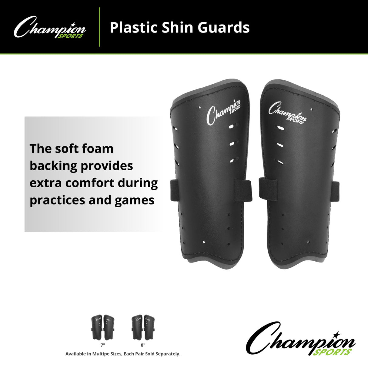 Champion Sports MOLDED SHIN GUARDS 7" WHITE