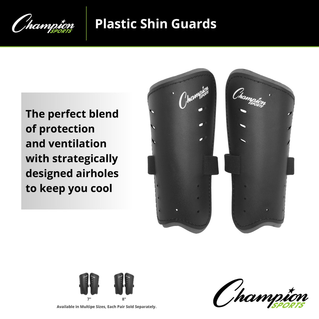 Champion Sports MOLDED SHIN GUARDS 7" WHITE