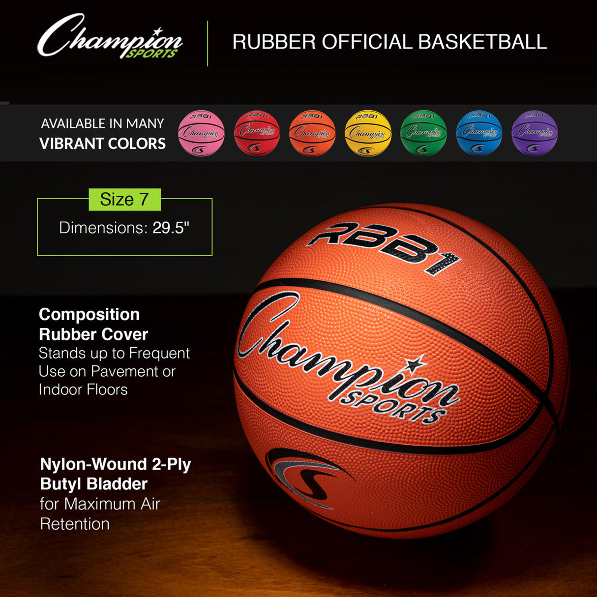SIZE 7 RUBBER BASKETBALL ORANGE