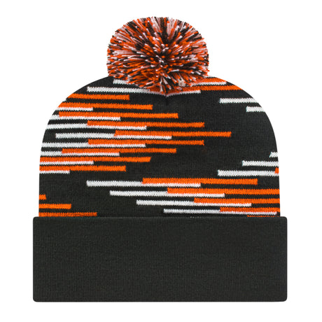 Cap America RKB12 Bar Knit Cap with Cuff - Black/Deep Orange/White