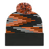 Cap America RKB12 Bar Knit Cap with Cuff - Black/Deep Orange/White