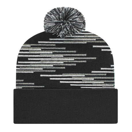 Cap America RKB12 Bar Knit Cap with Cuff - Black/Heather/White