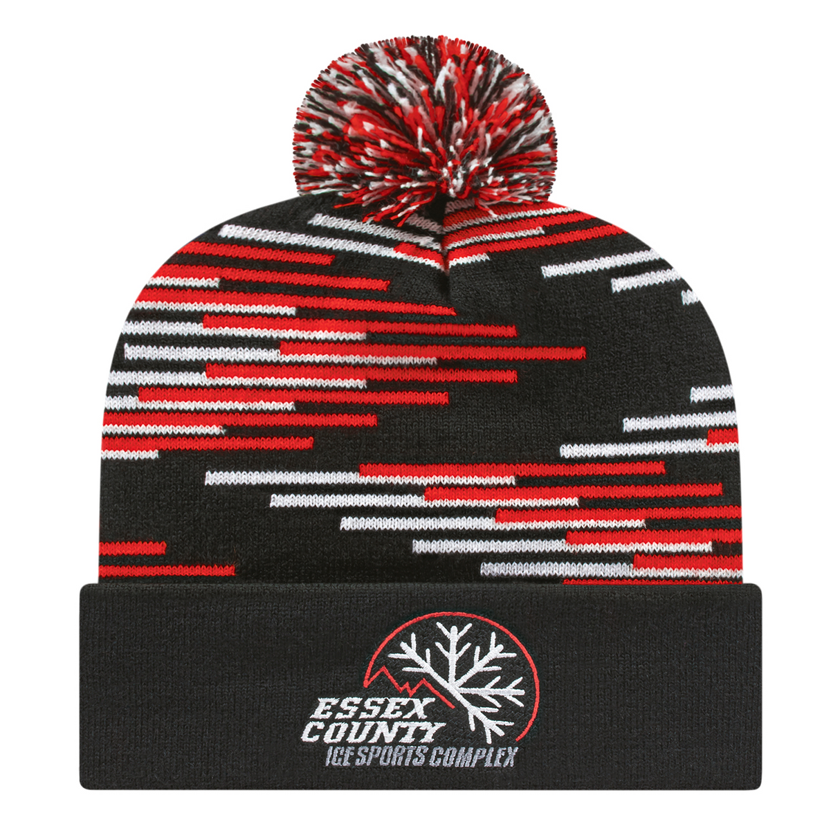 Cap America RKB12 Bar Knit Cap with Cuff - Black/True Red/White