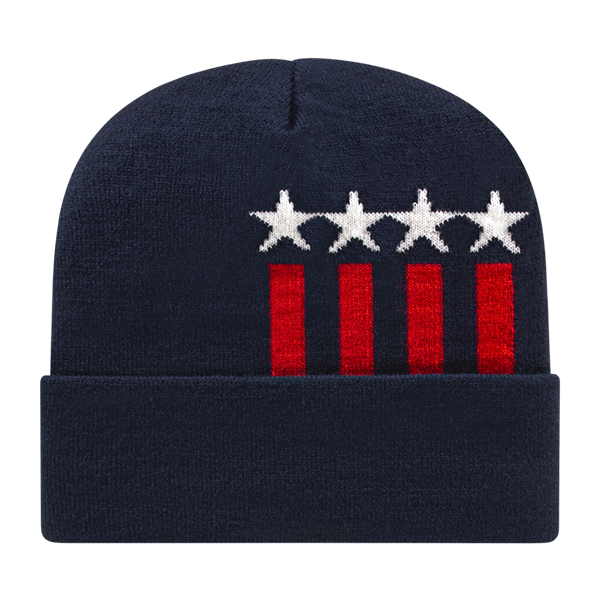 Cap America USA-Made Beanie RKSTAR12 Stars & Stripes Knit Cap with Cuff