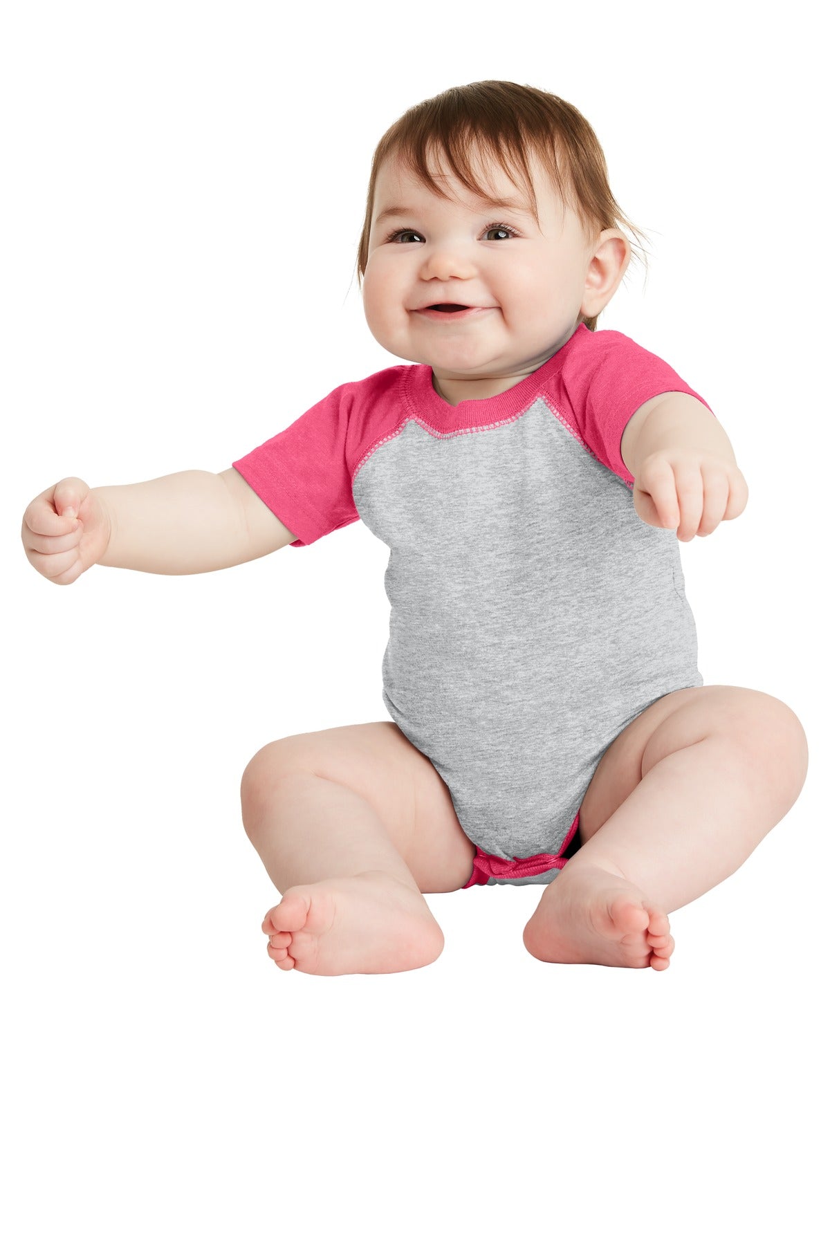 DISCONTINUED Rabbit Skins ™ Infant Baseball Fine Jersey Bodysuit. RS4430 - Rabbit Skins RS4430 Infant & Toddler Rabbit Skins Vintage Heather/ Vintage Hot Pink 06M