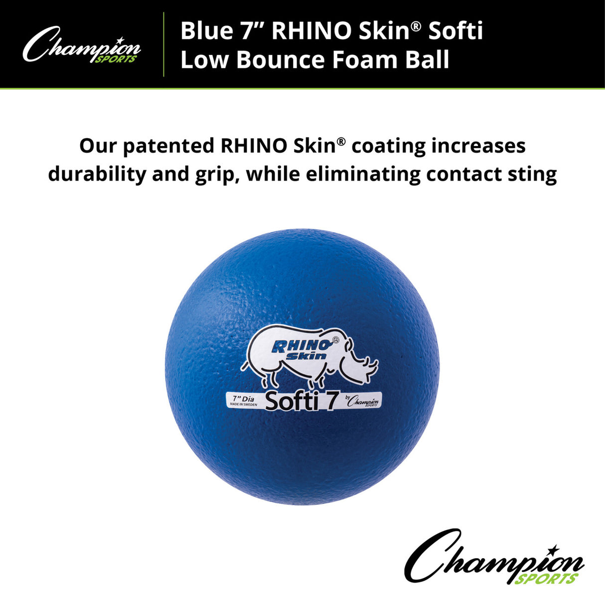 RHINO Skin 7" RHINO SKIN SOFTI LOW BOUNCE FOAM BALL, BLUE