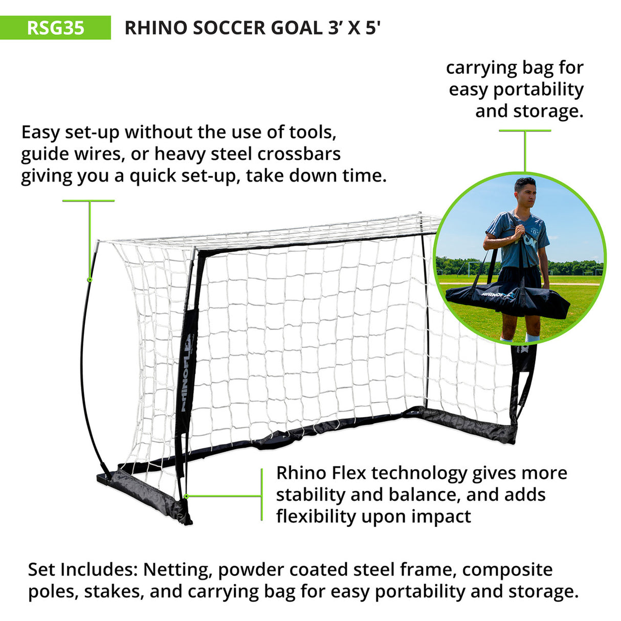 RHINO Flex RHINO FLEX PORTABLE SOCCER GOAL 3' X 5'