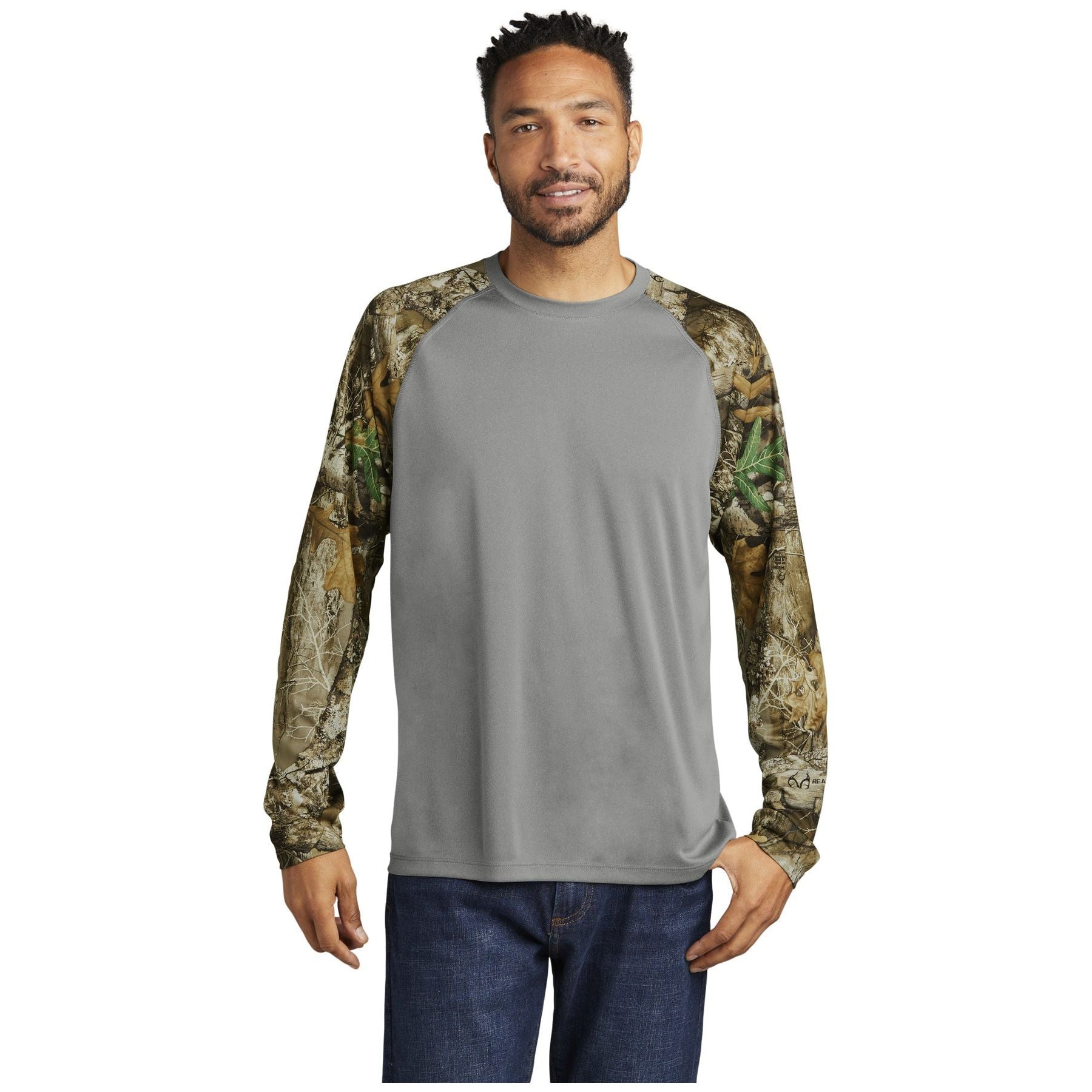 Russell Outdoors ™ Realtree ® Colorblock Performance Long Sleeve Tee RU151LS - Russell Outdoors RU151LS T-Shirts Russell Outdoors Grey Concrete Heather/ Realtree Edge XS