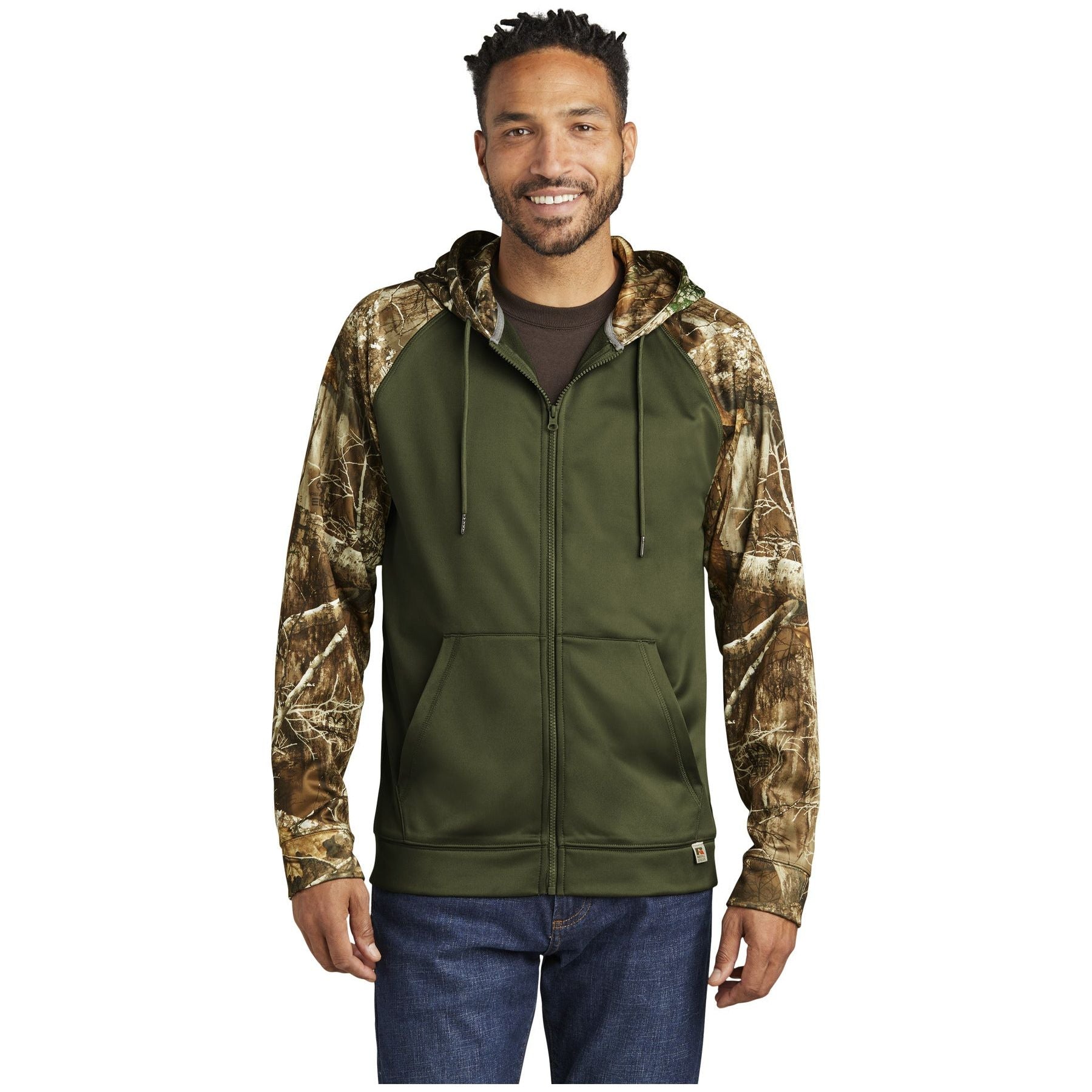 Russell Outdoors ™ Realtree ® Performance Colorblock Full-Zip Hoodie RU452 - Russell Outdoors RU452 Sweatshirts/Fleece Russell Outdoors Olive Drab Green/ Realtree Edge XS