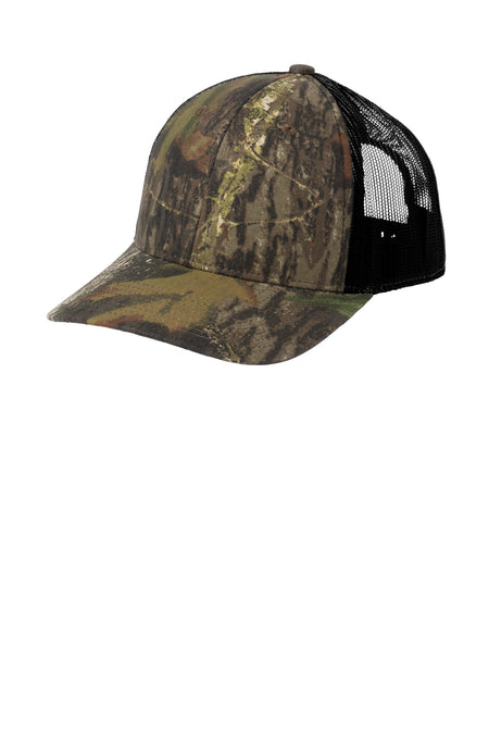 Russell Outdoors ™ Camo Snapback Trucker Cap RU900 - Russell Outdoors RU900 Caps Russell Outdoors Mossy Oak New Break Up/ Deep Black OSFA