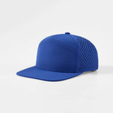 Joe's USA Hat Flat Bill 7 Panel Perforated Snapback Golf Hat - R.Blue